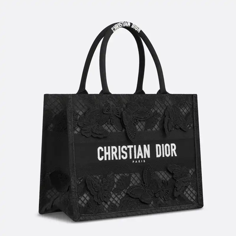 Cheap Dior Book Tote D-Lace Butterfly Motif Canvas Black Hot Sale