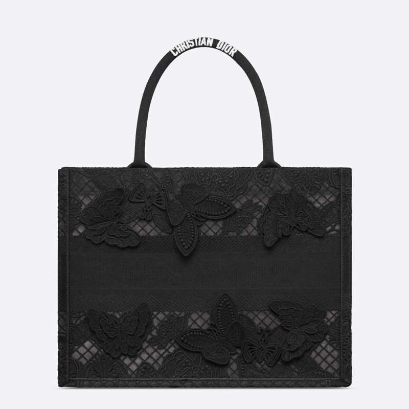 Dior Book Tote D-Lace Butterfly Motif Canvas Black