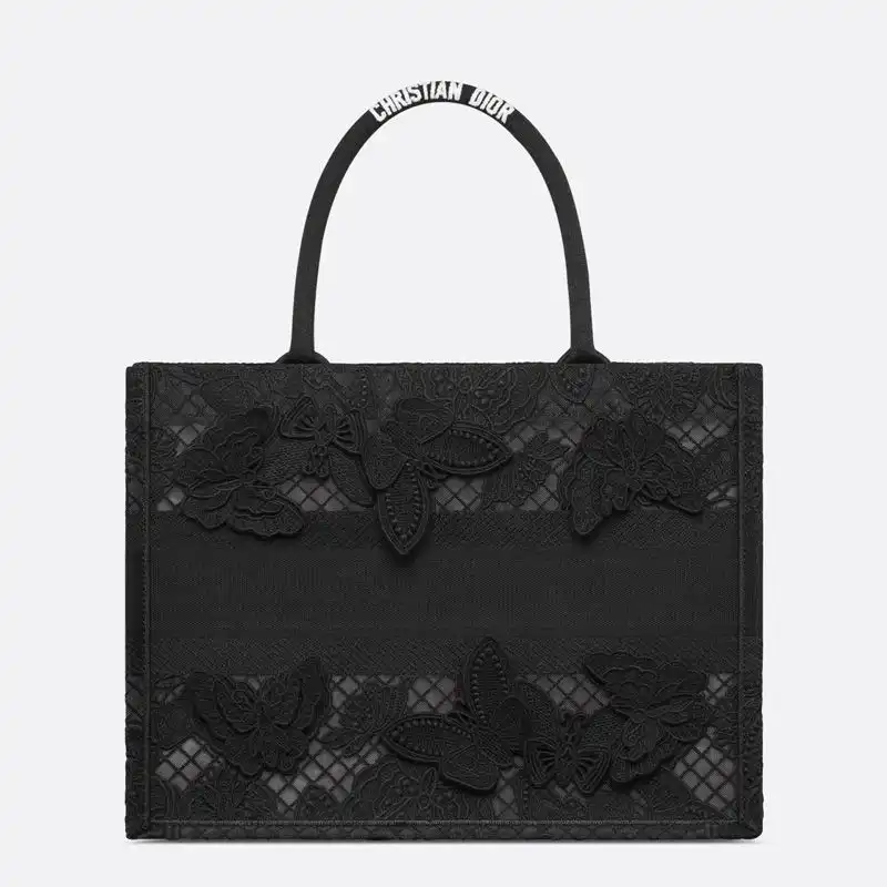 Cheap Dior Book Tote D-Lace Butterfly Motif Canvas Black Hot Sale