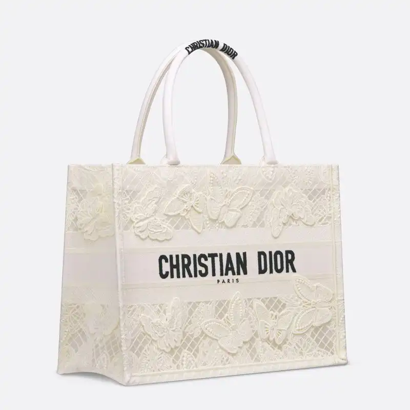 Cheap Dior Book Tote D-Lace Butterfly Motif Canvas White Luxury