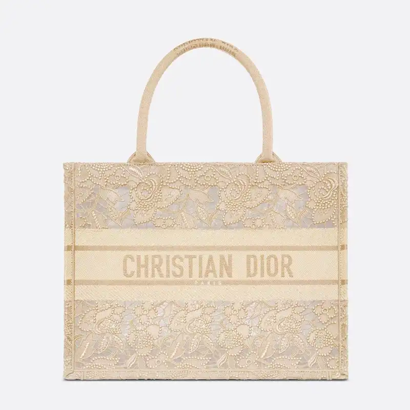 Dior Book Tote Macrame D-Lace Motif Canvas Beige Luxury