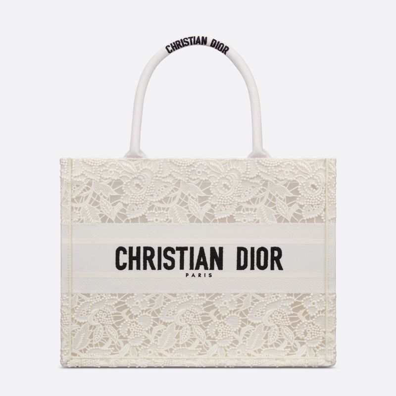 Dior Book Tote Macrame D-Lace Motif Canvas White Luxury