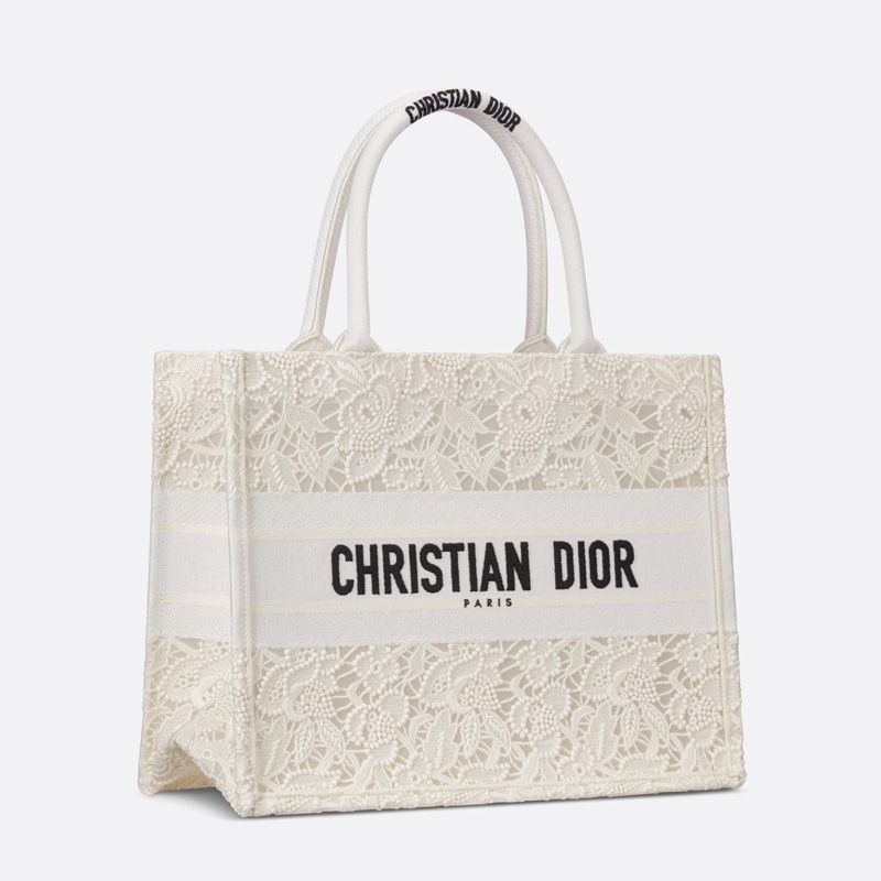 Dior Book Tote Macrame D-Lace Motif Canvas White Luxury