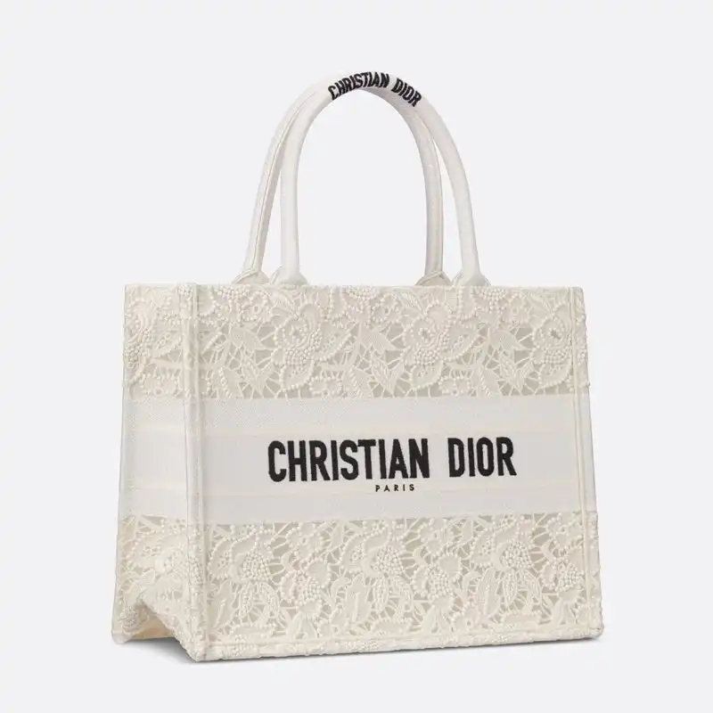 Cheap Dior Book Tote Macrame D-Lace Motif Canvas White Hot Sale