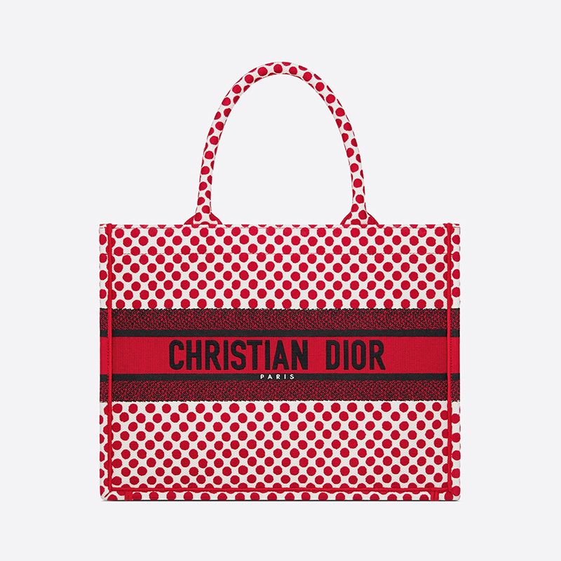 Dior Book Tote Dots Motif Canvas Red Hot Sale