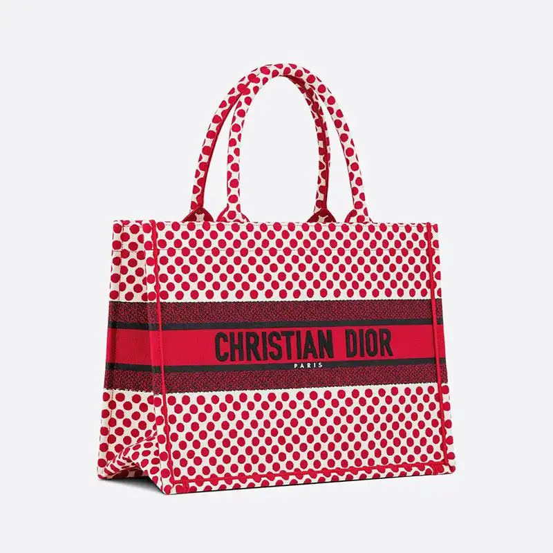 Cheap Dior Book Tote Dots Motif Canvas Red Hot Sale