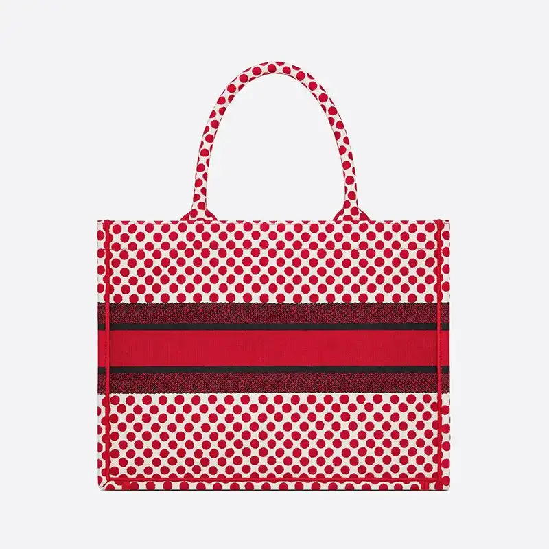 Cheap Dior Book Tote Dots Motif Canvas Red Hot Sale