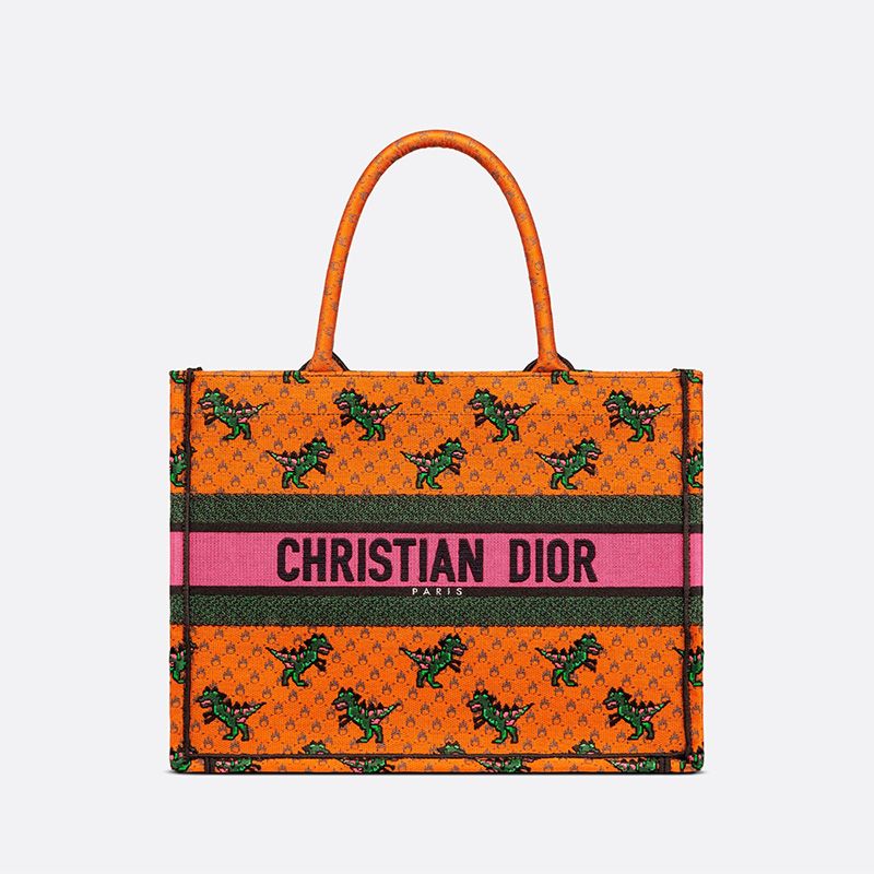 Dior Book Tote Dragon & Fire Motif Canvas Orange