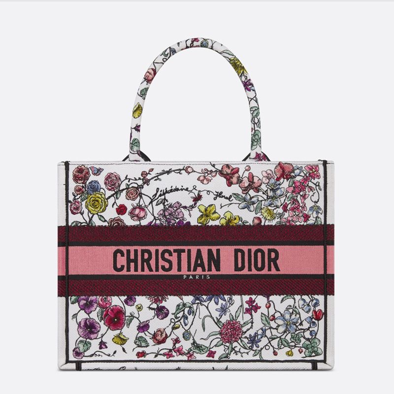 TOP Dior Book Tote Florilegio Motif Canvas White Pink