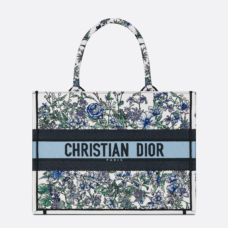 Dior Book Tote Flowers Constellation Motif Canvas White Blue Hot Sale