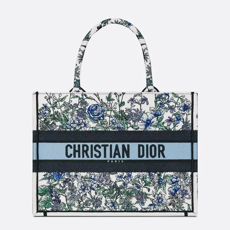 Dior Factory Outlet Dior Book Tote Flowers Constellation Motif Canvas White Blue