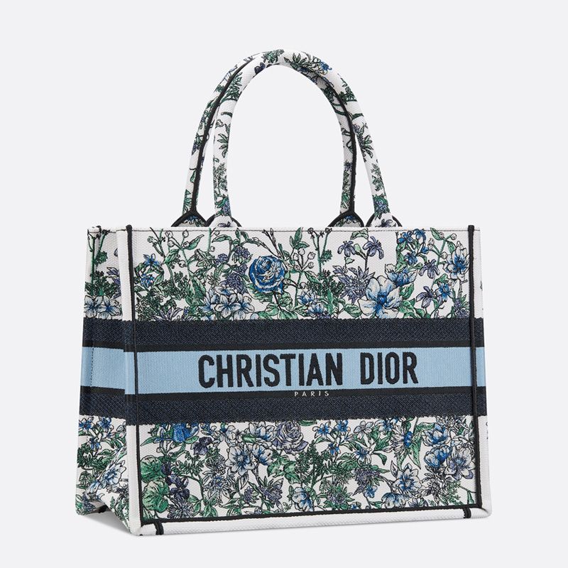 Dior Book Tote Flowers Constellation Motif Canvas White Blue Hot Sale