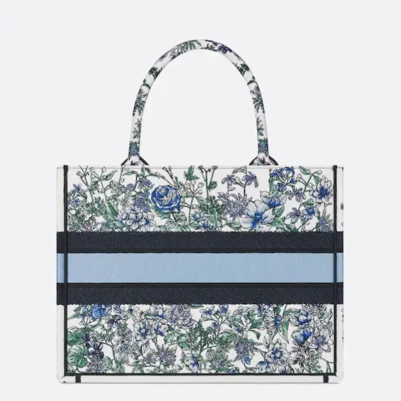 Dior Factory Outlet Dior Book Tote Flowers Constellation Motif Canvas White Blue