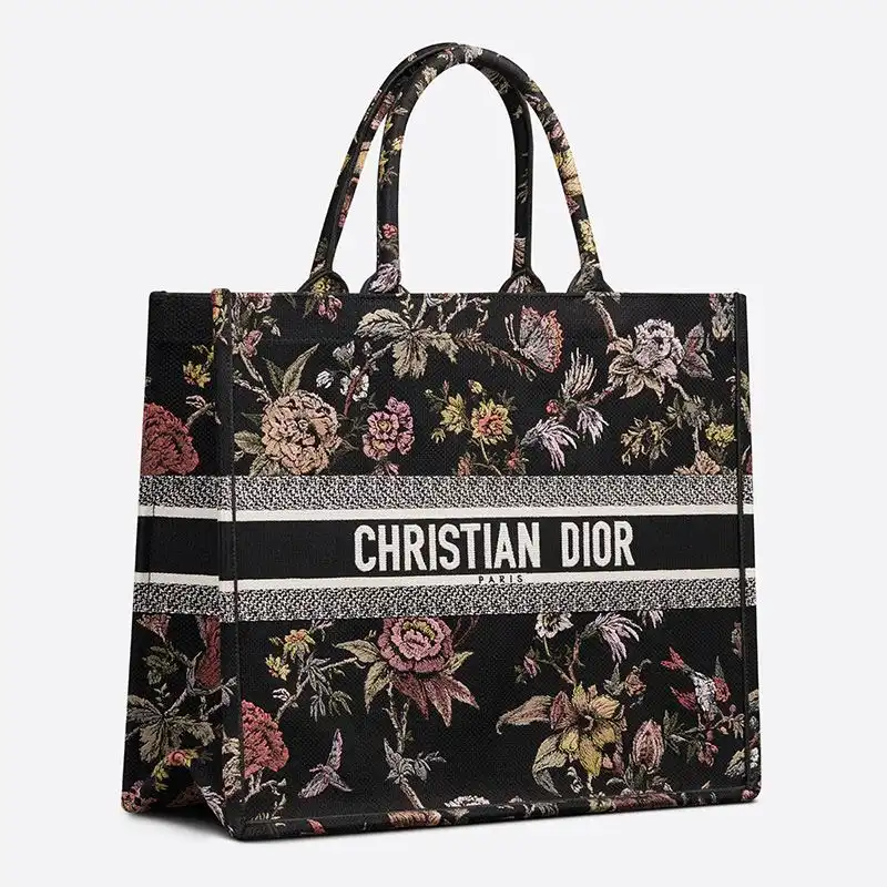 Cheap Dior Book Tote Jardin Botanique Motif Canvas Black Hot Sale