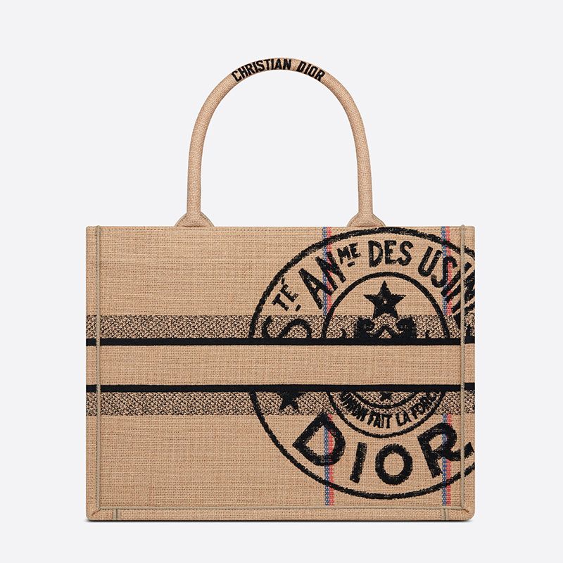 Dior Book Tote Jute Motif Canvas Beige Luxury