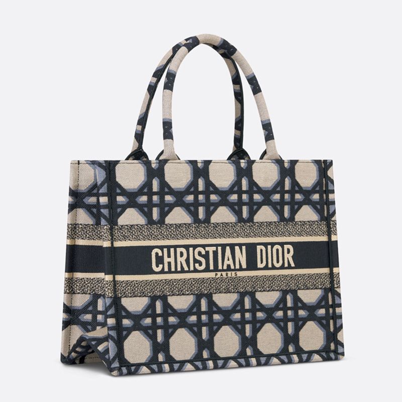 Hot Dior Book Tote Macrocannage Motif Canvas Blue