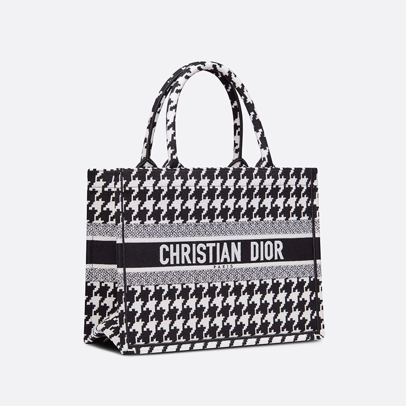 Hot Dior Book Tote Macro Houndstooth Motif Canvas Black