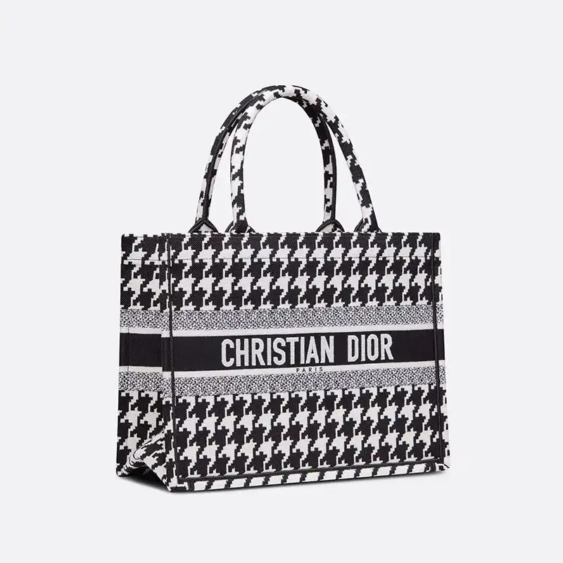 Cheap Dior Book Tote Macro Houndstooth Motif Canvas Black Luxury