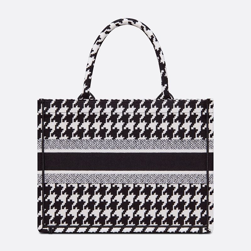 Hot Dior Book Tote Macro Houndstooth Motif Canvas Black