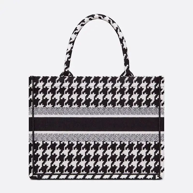 Cheap Dior Book Tote Macro Houndstooth Motif Canvas Black Luxury