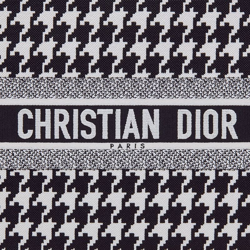 Hot Dior Book Tote Macro Houndstooth Motif Canvas Black