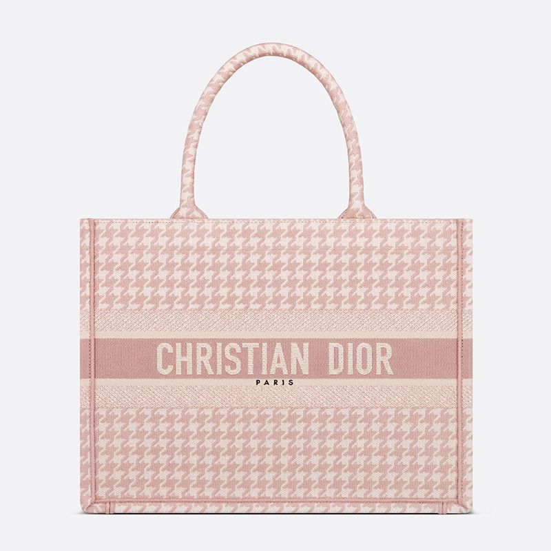 Dior Book Tote Macro Houndstooth Motif Canvas Cherry Hot Sale