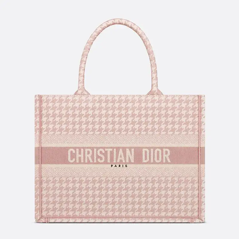 Dior Book Tote Macro Houndstooth Motif Canvas Cherry Luxury