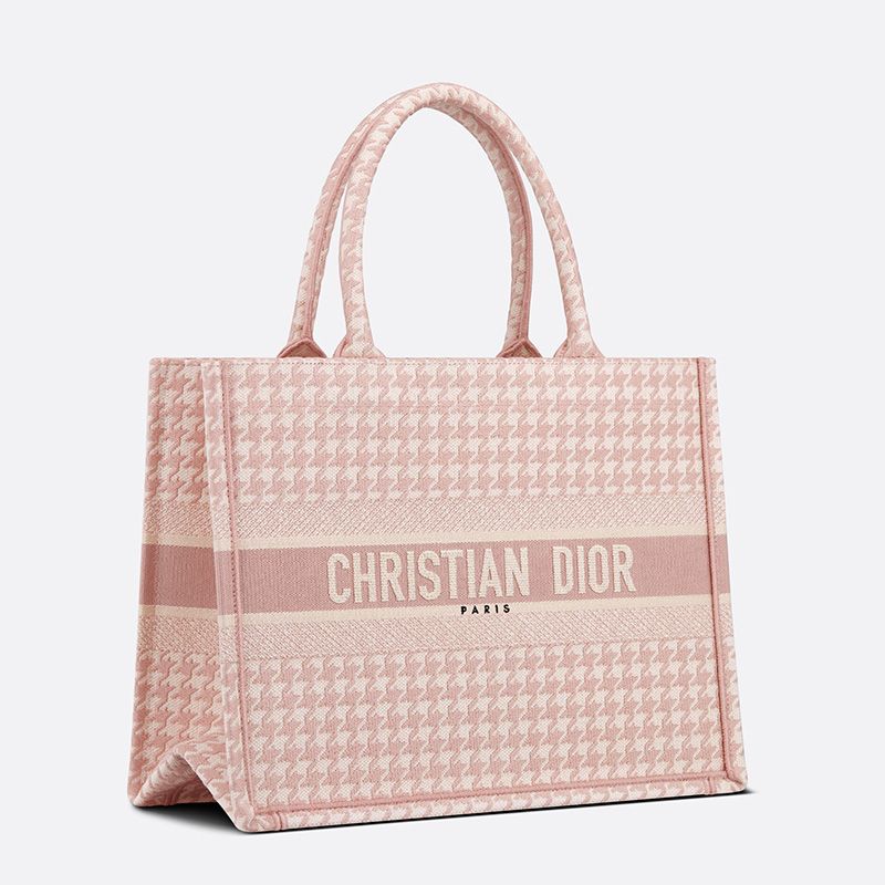 Dior Book Tote Macro Houndstooth Motif Canvas Cherry Hot Sale