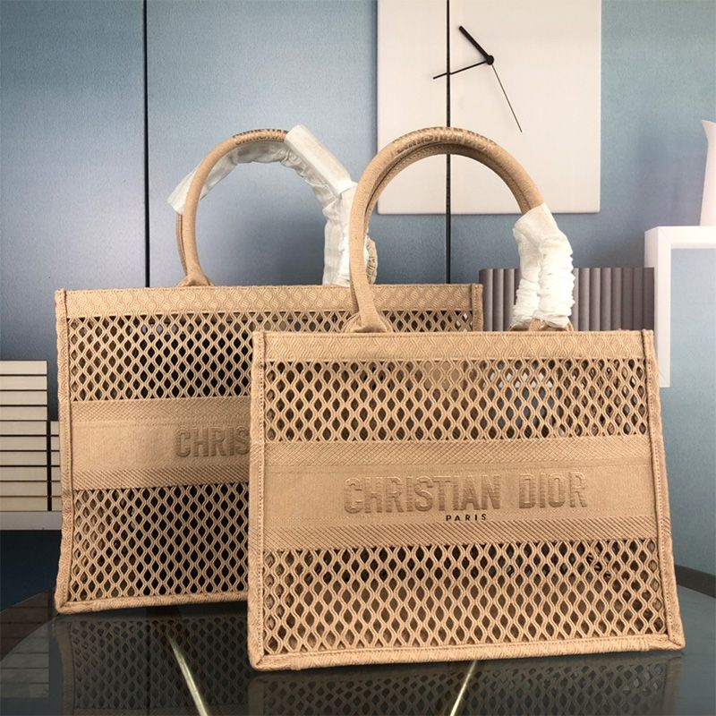 Hot Dior Book Tote Mesh Motif Canvas Apricot