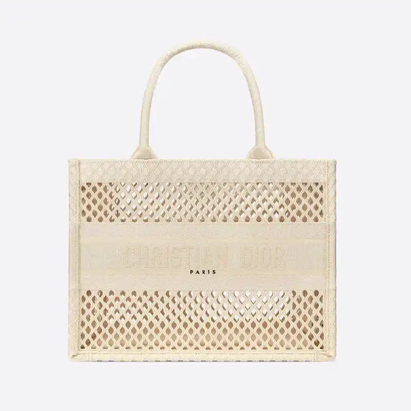 Dior Book Tote Mesh Motif Canvas Beige