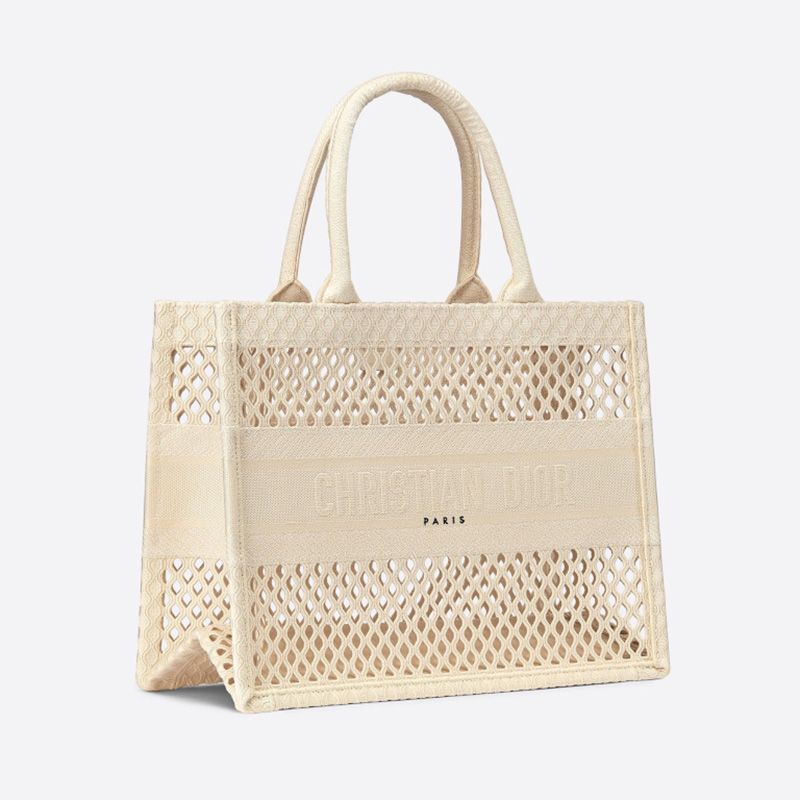 Dior Book Tote Mesh Motif Canvas Beige