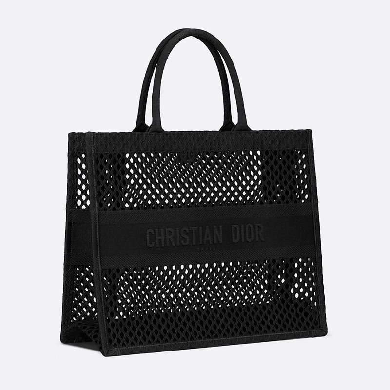 Dior Book Tote Mesh Motif Canvas Black Hot Sale