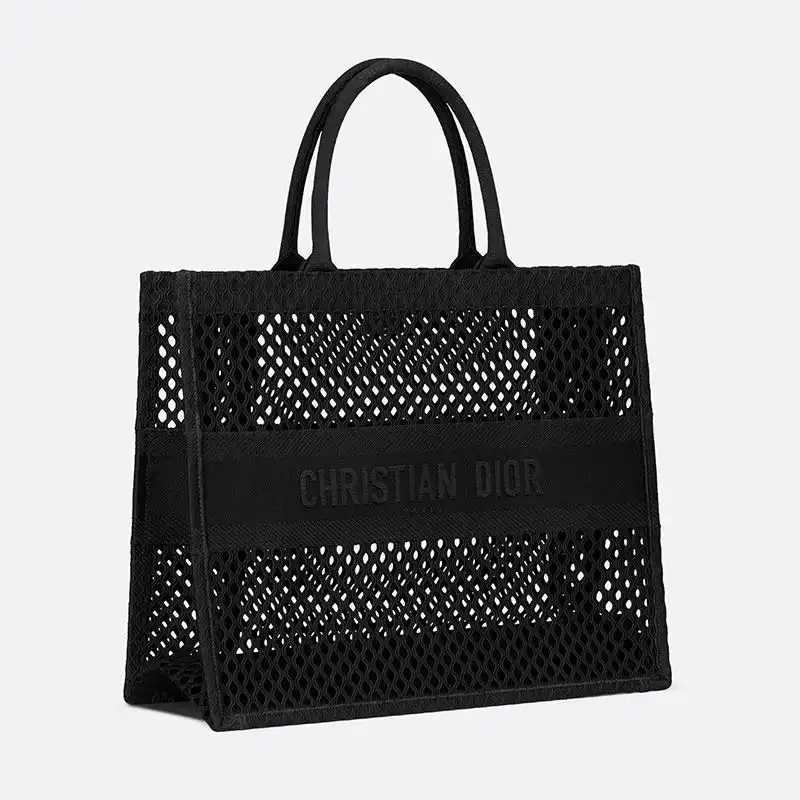 Cheap Dior Book Tote Mesh Motif Canvas Black Hot Sale