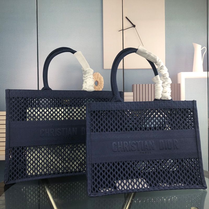 Dior Book Tote Mesh Motif Canvas Blue Hot Sale