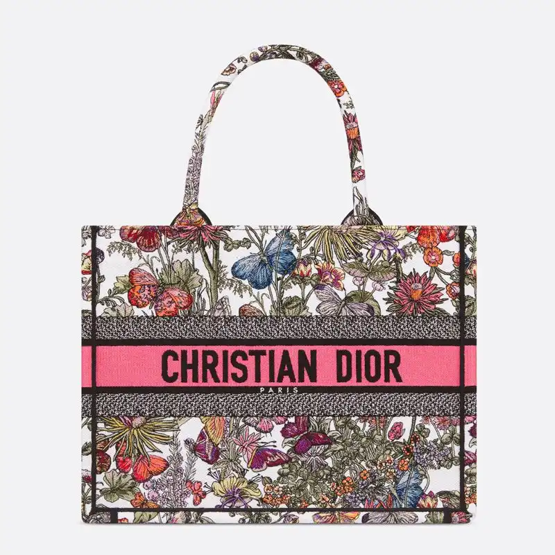 Dior Book Tote Mexico Millefiori Motif Canvas White Pink Hot Sale