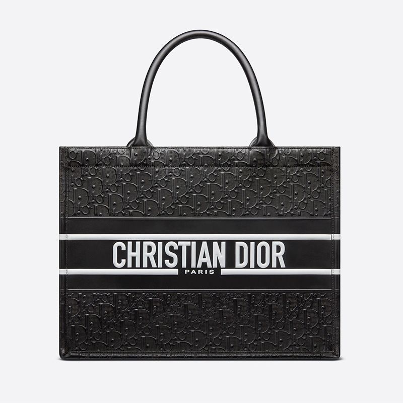 Dior Book Tote Oblique Embossed Calfskin Black White Hot Sale