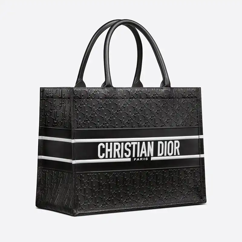 Cheap Dior Book Tote Oblique Embossed Calfskin Black White Hot Sale