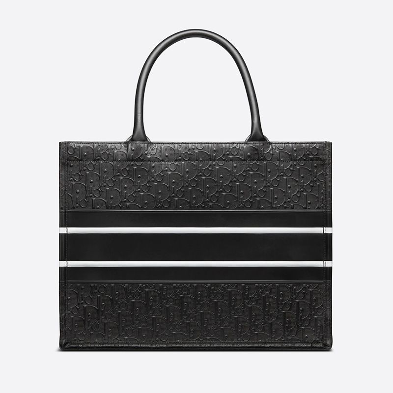 Dior Book Tote Oblique Embossed Calfskin Black White