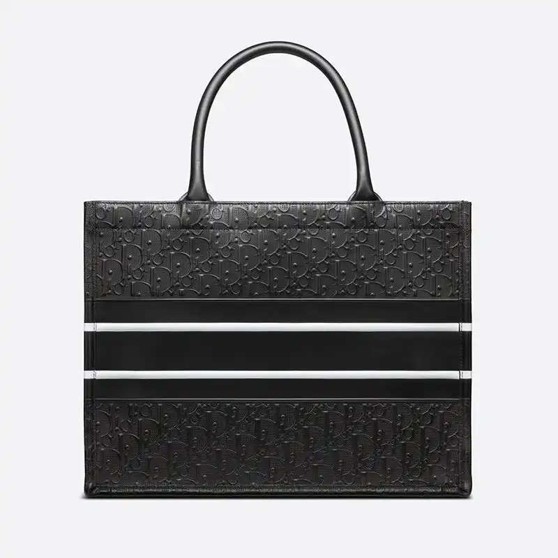 Cheap Dior Book Tote Oblique Embossed Calfskin Black White Hot Sale