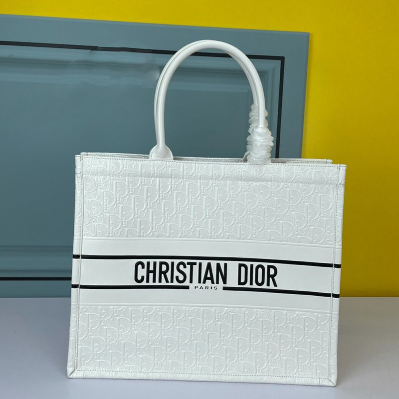 Dior Book Tote Oblique Embossed Calfskin White Black Hot Sale