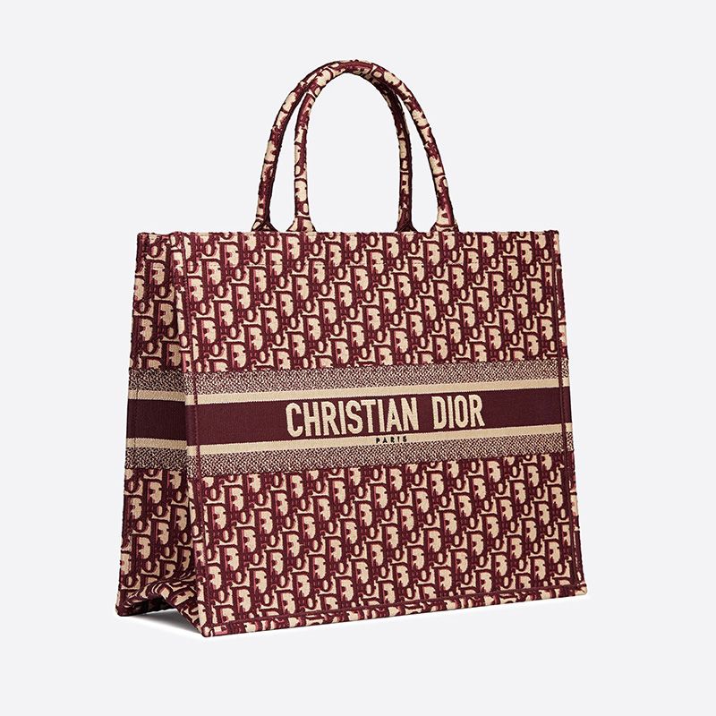 Hot Dior Book Tote Oblique Motif Canvas Burgundy