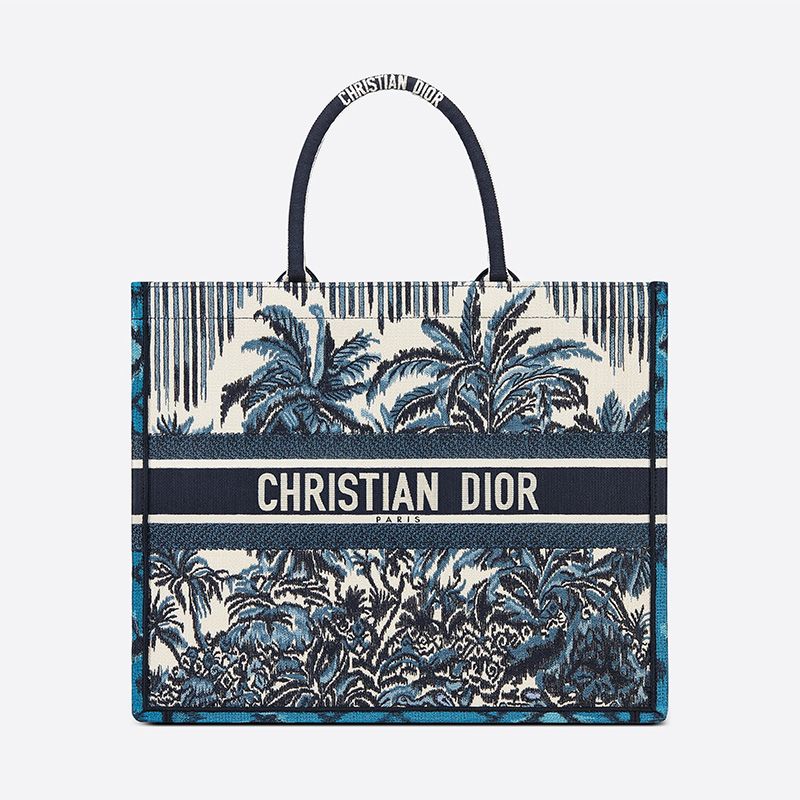 Dior Book Tote Palms Motif Canvas Blue Hot Sale