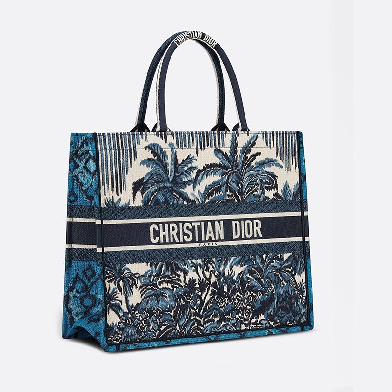 Dior Book Tote Palms Motif Canvas Blue Hot Sale