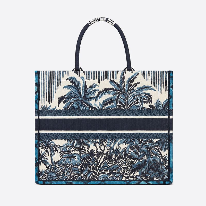 Dior Book Tote Palms Motif Canvas Blue Hot Sale