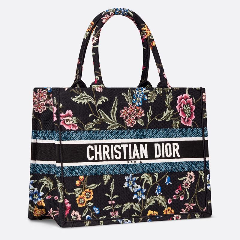 Dior Book Tote Petites Fleurs Motif Canvas Black