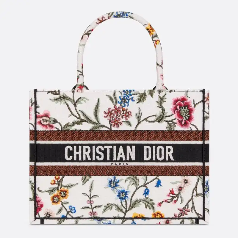 Dior Book Tote Petites Fleurs Motif Canvas White