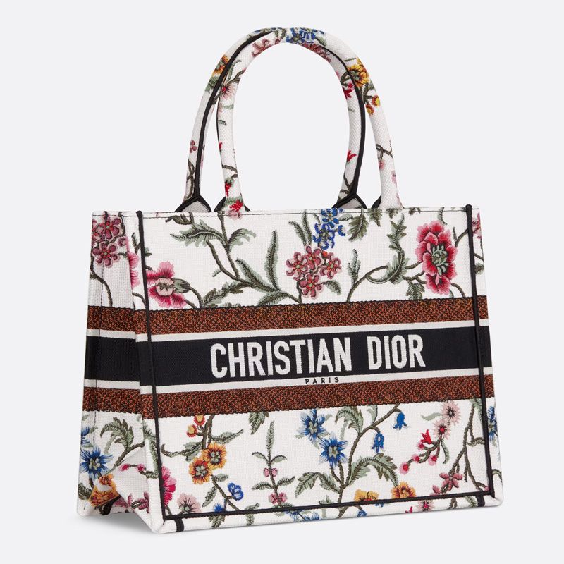 Dior Book Tote Petites Fleurs Motif Canvas White Hot Sale