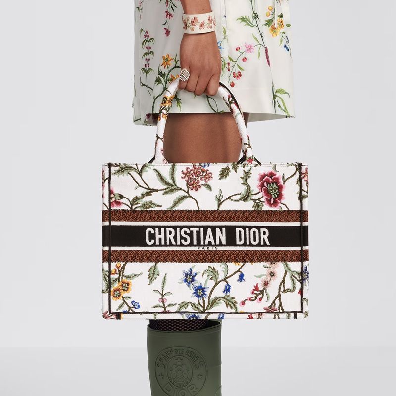 Dior Book Tote Petites Fleurs Motif Canvas White Hot Sale