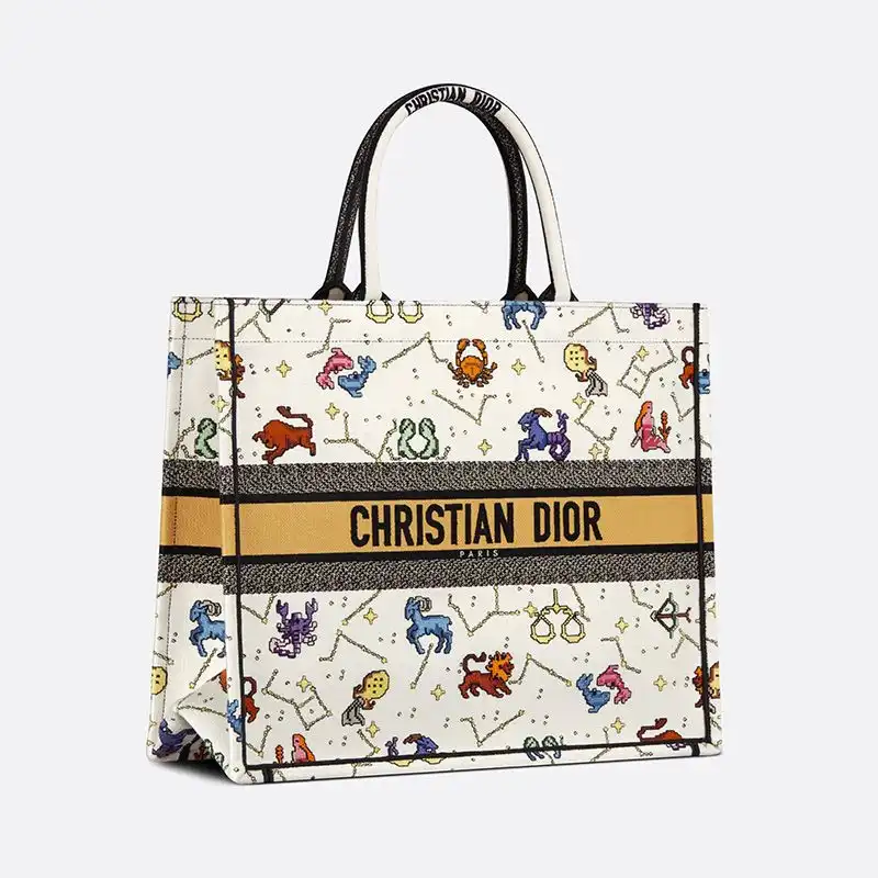 Cheap Dior Book Tote Pixel Zodiac Motif Canvas White Hot Sale