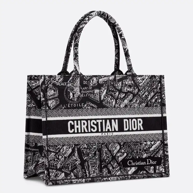 Cheap Dior Book Tote Plan de Paris Motif Canvas Black Hot Sale